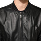 Black Leather Nylon FullZip Blouson Jacket