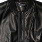 Black Leather Nylon FullZip Blouson Jacket