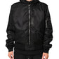 Black Cotton Hooded Full Zip Bomber Jacket