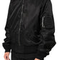Black Cotton Hooded Full Zip Bomber Jacket