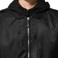 Black Cotton Hooded Full Zip Bomber Jacket