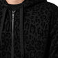 Black Cotton Hooded Full Zip Bomber Jacket