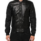 Black Leather Nylon FullZip Blouson Jacket