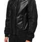 Black Leather Nylon FullZip Blouson Jacket