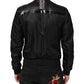 Black Leather Nylon FullZip Blouson Jacket