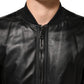 Black Leather Nylon FullZip Blouson Jacket