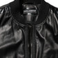 Black Leather Nylon FullZip Blouson Jacket