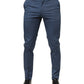 Blue Cotton Mid Waist Dress Men Trouser Pants
