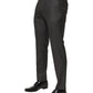 Black Polyester Mid Waist Dress Trouser Pants