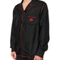 Black Red Contrast Trim Silk Casual Shirt