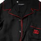 Black Red Contrast Trim Silk Casual Shirt