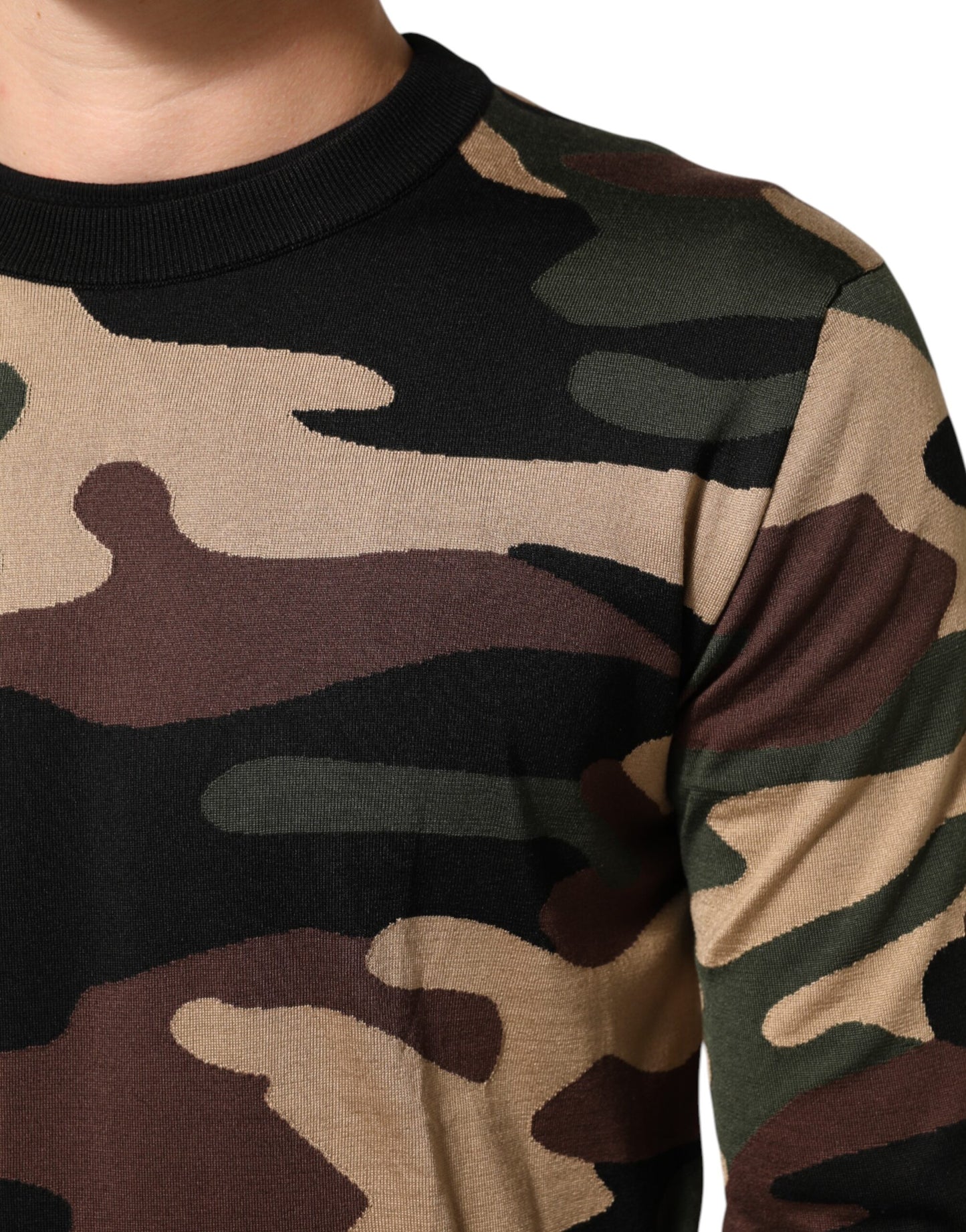 Multicolor Camouflage Crew Neck Men Pullover Sweater