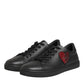 Black Leather Crystal Heart Sneakers  Shoes