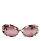 Floral Printed Acetate Oval Eyewear Sunglasses