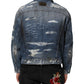 Blue Cotton Tattered Denim Blouson Jacket
