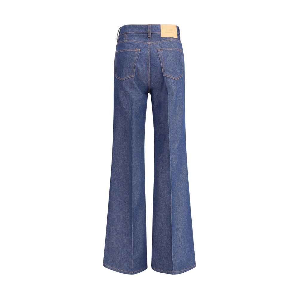 Blue Cotton Flared Jeans