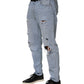 Blue Cotton Distressed Slim Fit Denim Jeans