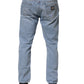 Blue Cotton Distressed Slim Fit Denim Jeans