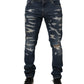 Blue Tattered Cotton Skinny Men Denim Jeans
