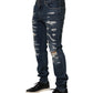 Blue Tattered Cotton Skinny Men Denim Jeans