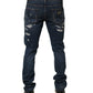 Blue Tattered Cotton Skinny Men Denim Jeans