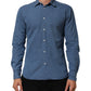 Blue Cotton Slim Fit Collared Long Sleeve Casual Shirt