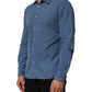 Blue Cotton Slim Fit Collared Long Sleeve Casual Shirt