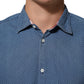 Blue Cotton Slim Fit Collared Long Sleeve Casual Shirt