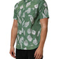 Green Printed Cotton Collared Short Sleeves Polo Shirt