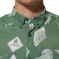 Green Printed Cotton Collared Short Sleeves Polo Shirt