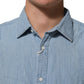 Blue Denim Regular Fit Collared Long Sleeve Men Shirt
