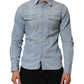 Blue Denim Collared Long Sleeve Men Shirt