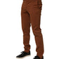Brown Men Skinny Chino Mid Waist Trouser Pants