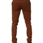 Brown Men Skinny Chino Mid Waist Trouser Pants