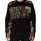 Black Patchwork Crew Neck Pullover Sweater
