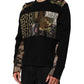 Black Patchwork Crew Neck Pullover Sweater