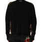 Black Patchwork Crew Neck Pullover Sweater