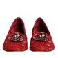 Red Lace Crystal Ballet Flats Loafers Shoes