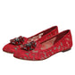 Red Lace Crystal Ballet Flats Loafers Shoes