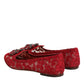 Red Lace Crystal Ballet Flats Loafers Shoes