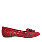 Red Lace Crystal Ballet Flats Loafers Shoes