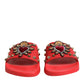 Red Sacred Heart Stud Slides Beachwear Shoes
