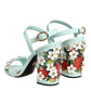 Mint Green Floral Studs Heels Sandals Shoes