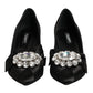 Black Satin Bow Crystal Embellishment Pumps Shoes