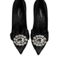 Black Satin Bow Crystal Embellishment Pumps Shoes