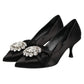 Black Satin Bow Crystal Embellishment Pumps Shoes
