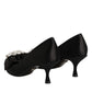Black Satin Bow Crystal Embellishment Pumps Shoes