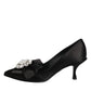 Black Satin Bow Crystal Embellishment Pumps Shoes