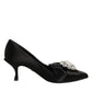 Black Satin Bow Crystal Embellishment Pumps Shoes