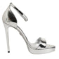 Silver Leather Platform Keira Sandals Shoes